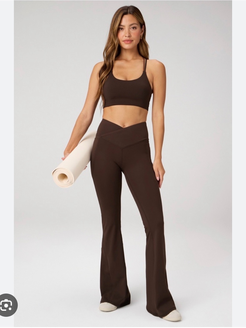 Fabletics Oasis PureLuxe High-Waisted Crossover Flare Yoga Pants Cacao large EUC